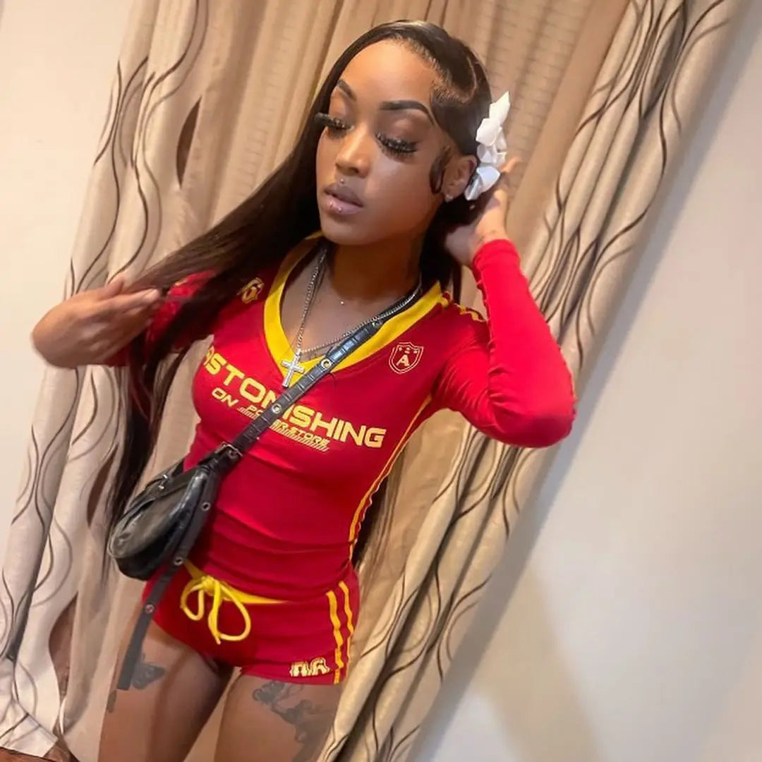 Summer Sexy Women 2 Piece Set Club Outfits Letter Print V-Neck Crop Tops+Matching Drawstring Shorts Casual Tracksuit