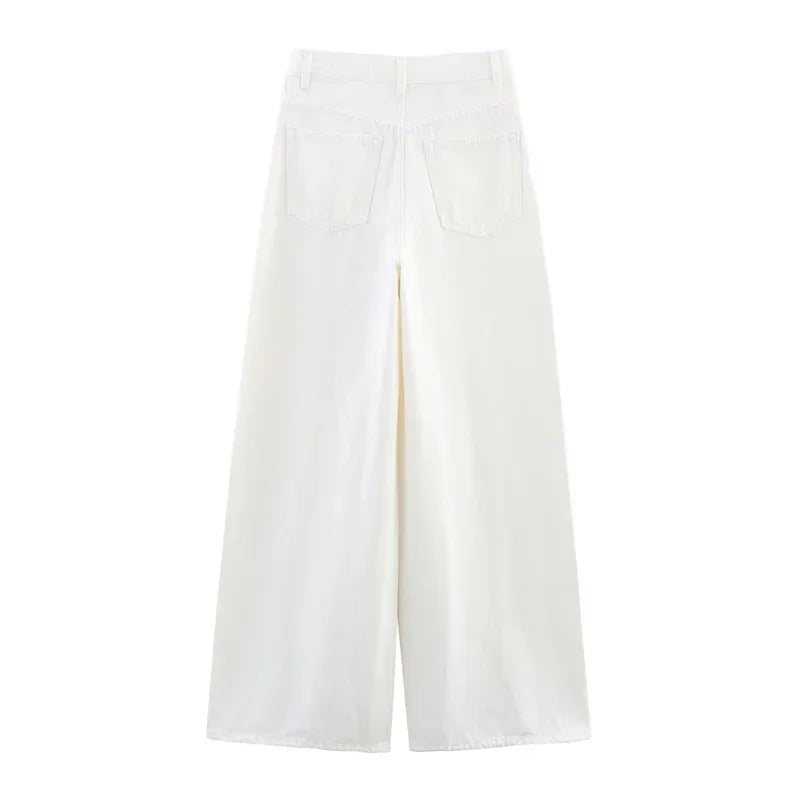 Fashion Casual Denim Shirt High Waist Wide Leg Pants Women's Independent Station Wind Clothing Satin Polyester Fiber AE Stock