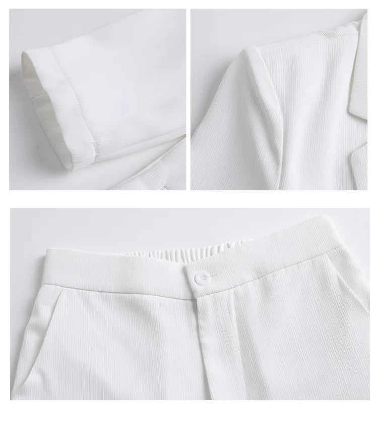 Office Pant Suits for Women Three Quarter Streetwear Casual Two Piece Set 2024 New Spring Summer Single Button Solid Pant Suits