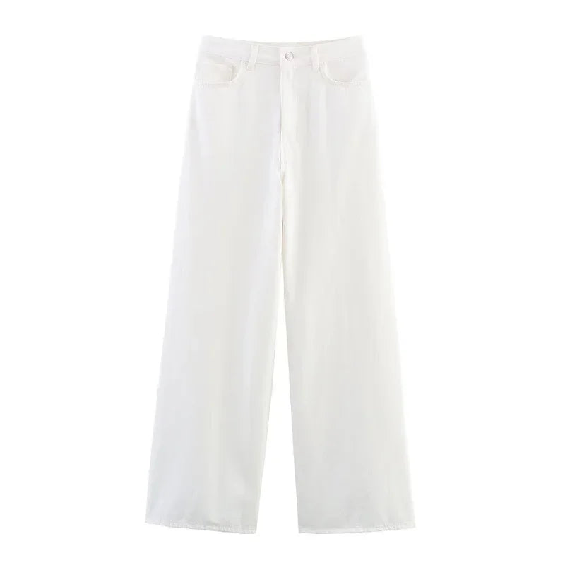 Fashion Casual Denim Shirt High Waist Wide Leg Pants Women's Independent Station Wind Clothing Satin Polyester Fiber AE Stock