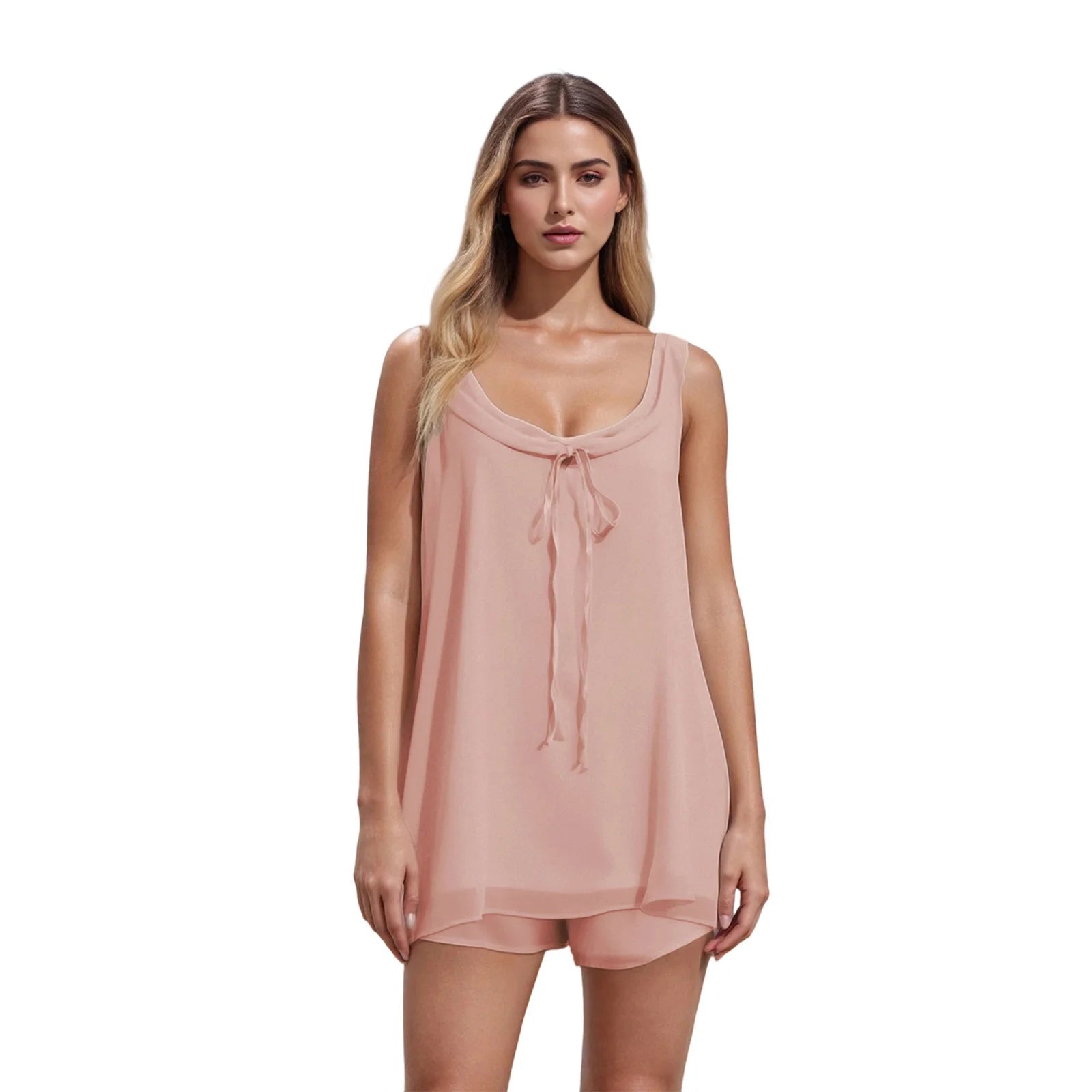 Women s Casual Sleeveless Tank Top and Shorts Set Comfortable Loose Fit Solid Color U Neck Long Tank Tops with Low Rise