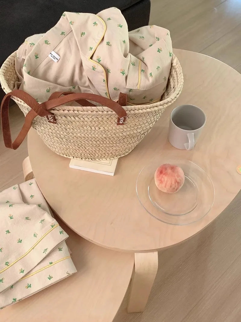 Spring Autumn Pure Cotton Floral Long Sve Stberry Spwear Women's Sweet INS Sle Floing Home Clothes Set Outdoor W...