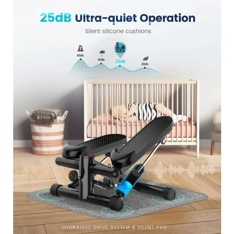 Opmukin Mini Steppers for Exercise, Mute The Sound with Resistance Bands, 331lbs Loading Capacity, Digital Monitor