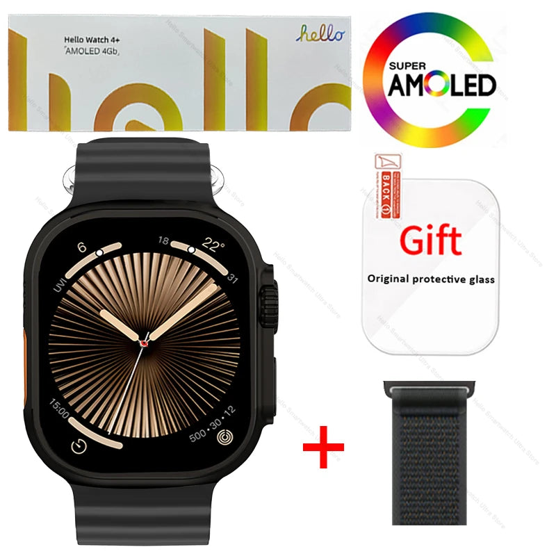 Smartwatch 2025 Original Hello Watch 4 Plus ULTRA 2 49mm 4G ROM NFC GPT GPS Compass Clock Bluetooth Call Smart Watch Men 3 Plus