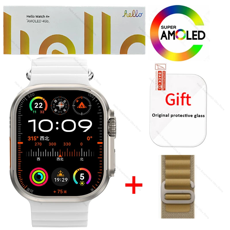 Smartwatch 2025 Original Hello Watch 4 Plus ULTRA 2 49mm 4G ROM NFC GPT GPS Compass Clock Bluetooth Call Smart Watch Men 3 Plus