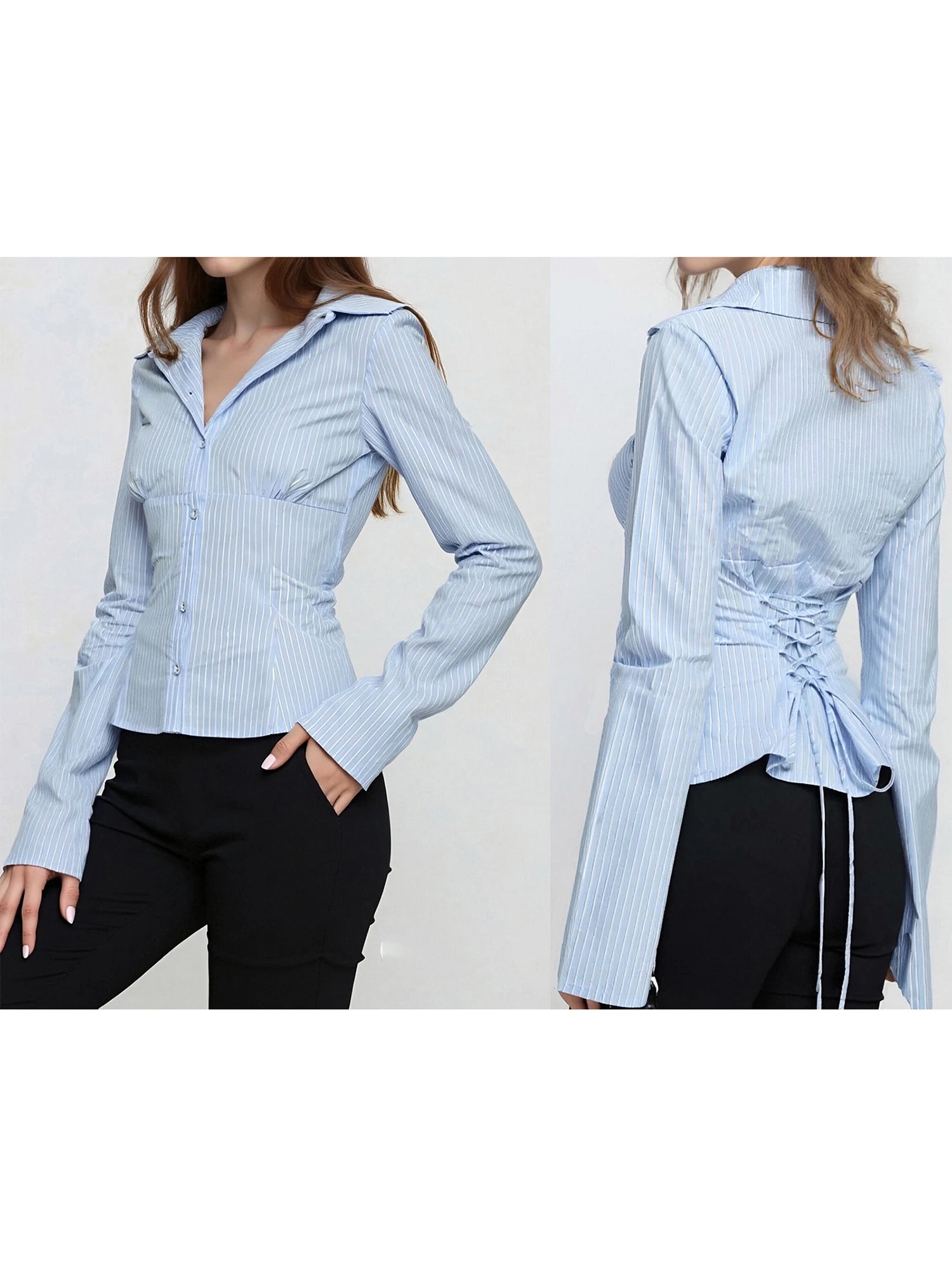 Women Plaid Blouse Casual Checkered Shirt Long Sleeve Button-down Tie-up Elegant Top Autumn Fashion Wear