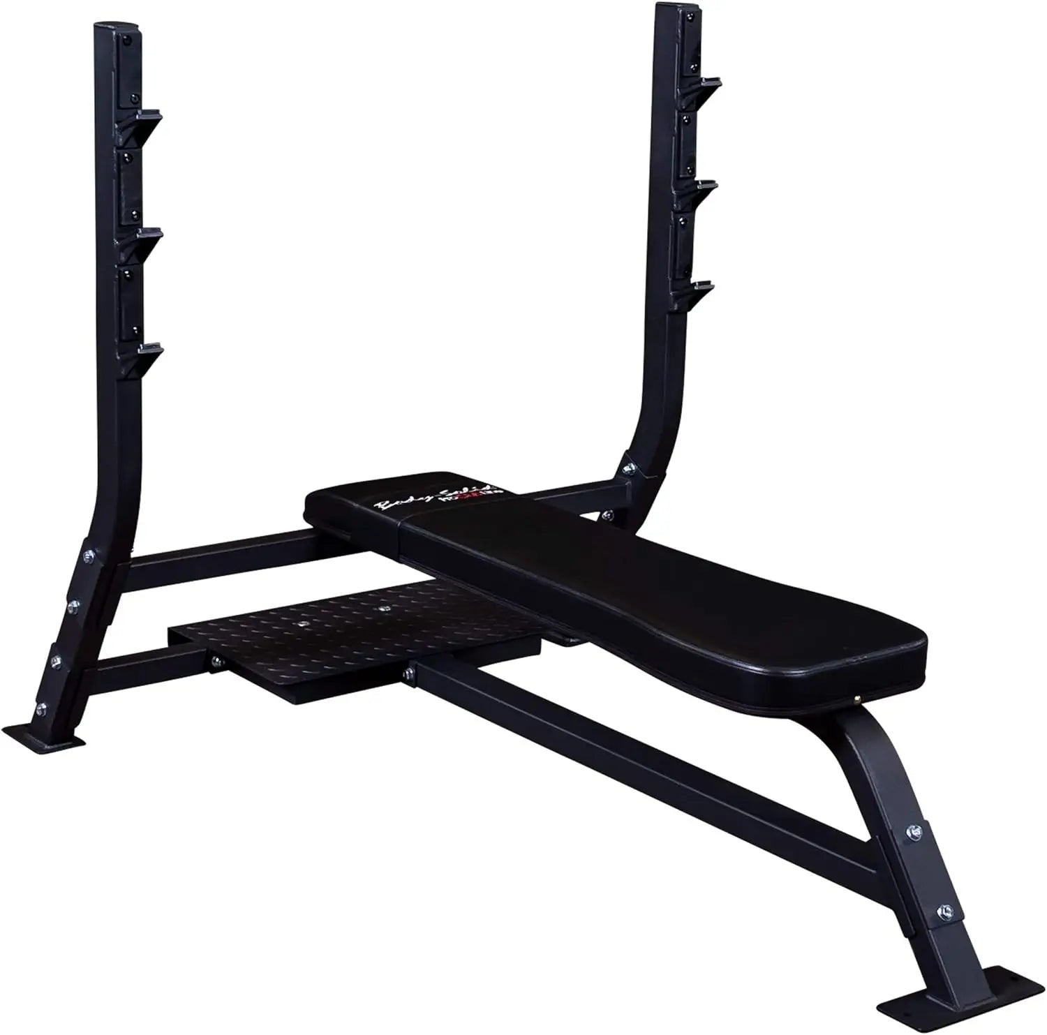 Fixed Flat Bench by for Weightlifting and Strength Training with Spotter Platform