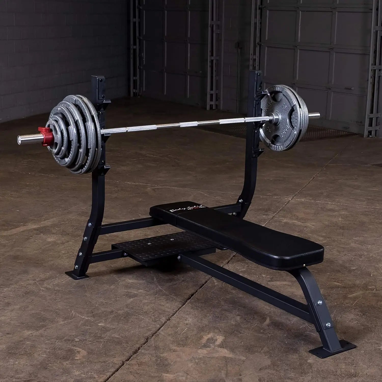 Fixed Flat Bench by for Weightlifting and Strength Training with Spotter Platform