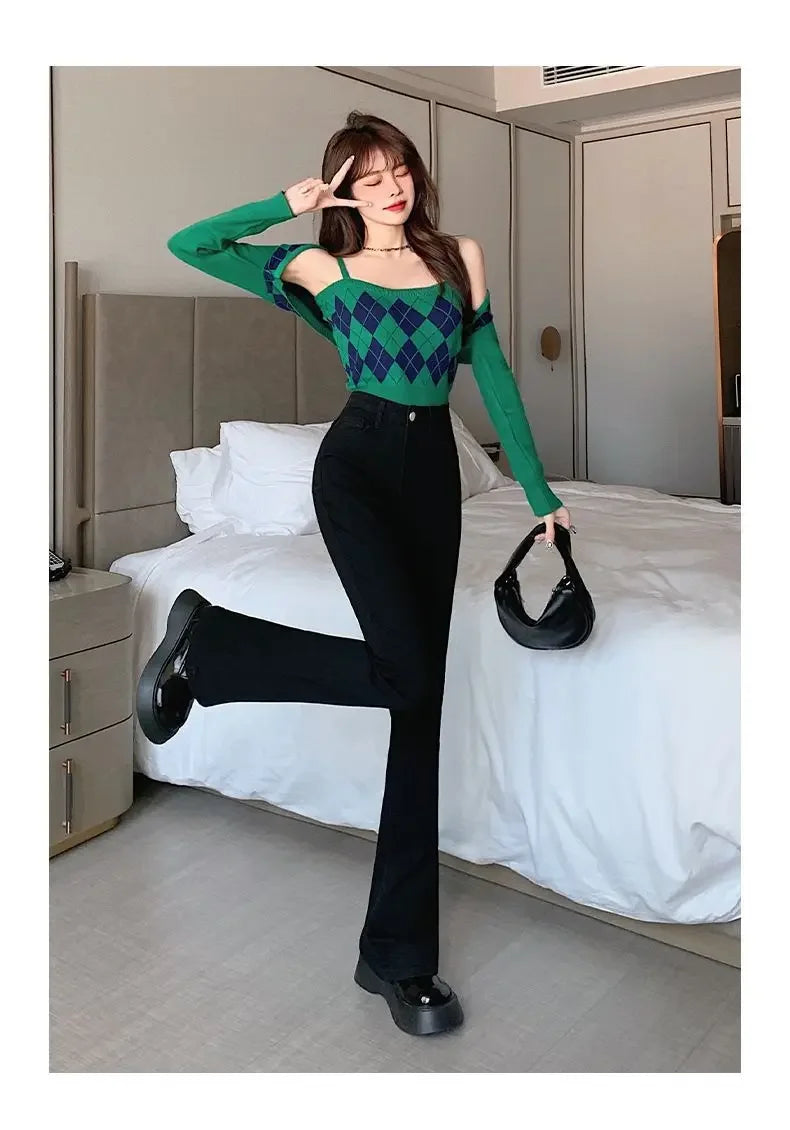 Slimming Straight-Leg Denim Jeans Women's Autumn/Winter Petite Blue Grey High Elasticity Micro Flare Shaping Smooth Silhouette