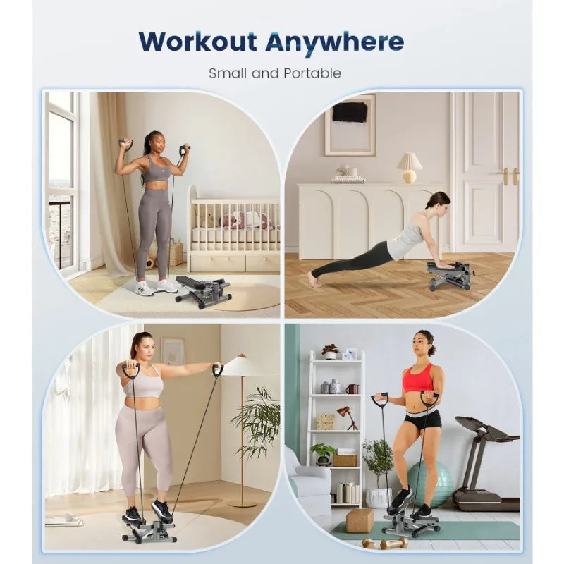 Opmukin Mini Steppers for Exercise, Mute The Sound with Resistance Bands, 331lbs Loading Capacity, Digital Monitor