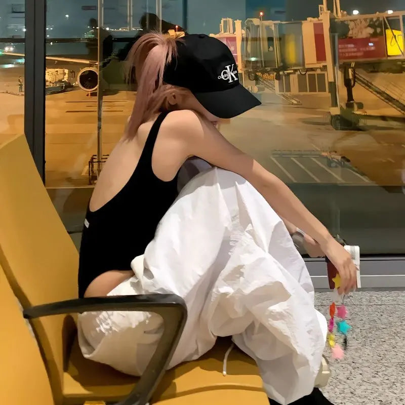 MEXZT Y2K White Cargo Pants Women Streetwear Embroidery Baggy Sweatpants Harajuku Wide Leg Joggers Summer Oversized Trousers New