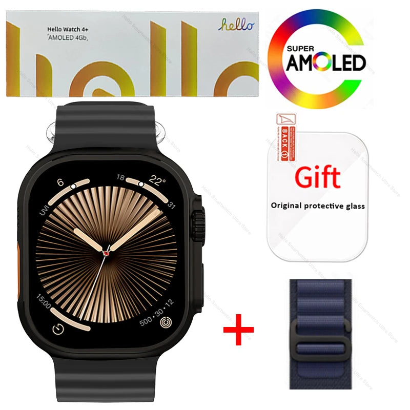 Smartwatch 2025 Original Hello Watch 4 Plus ULTRA 2 49mm 4G ROM NFC GPT GPS Compass Clock Bluetooth Call Smart Watch Men 3 Plus