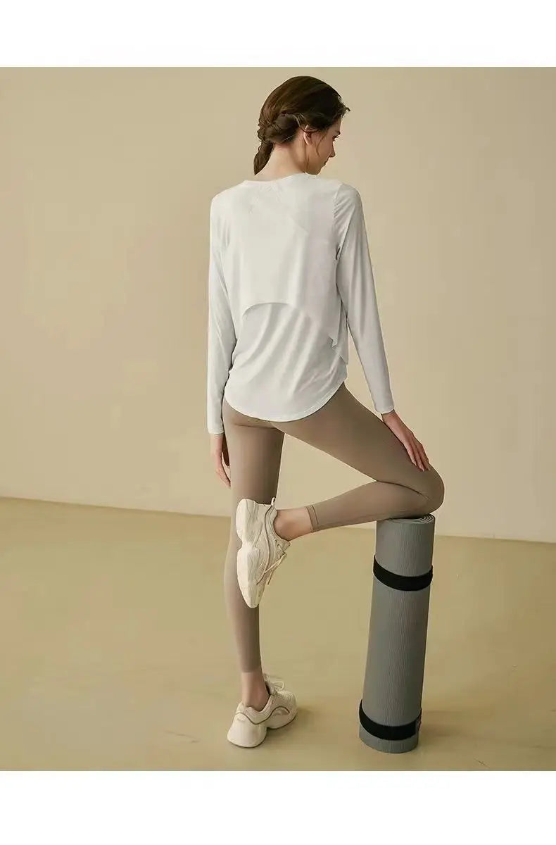 gym Sports Top T-shirt Women Yoga Clothing Running Loose Slim Quick Dry Training Long Sleeve Thin Blouse Fitness Tops Autumn Gym