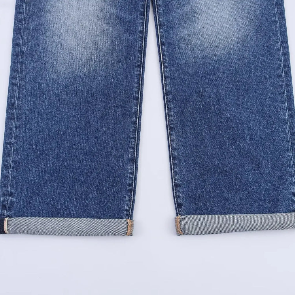 HH Women Denim Pant Sets Long Sleeves Belt Turn-Down Collar Coats+Loose Zipper Pockets High Waist Hemming Autumn Trousers
