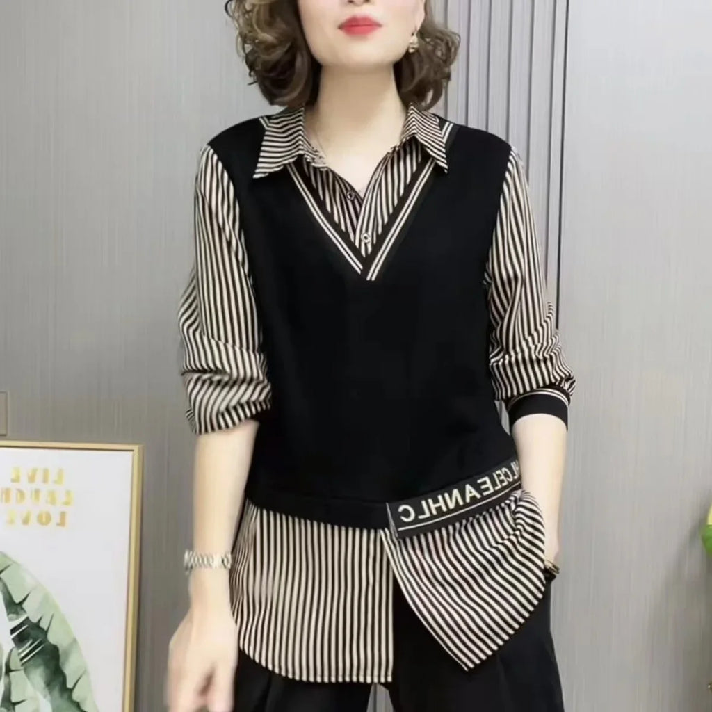 Loose Women's Shirt Mommy Style Spring Summer Fashion Middle-Aged And Elderly Women's Loose Fit Button-Up Top for Mothers